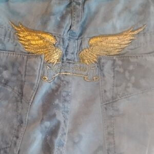 Robin's Jean Blue Straight Leg Jeans with Gold Accents Tie Dye